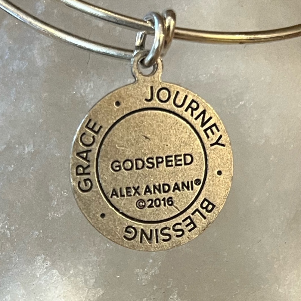 Alex and Ani 2016 Godspeed Silver Bangle Charm Bracelet with Feather Design - Picture 3 of 8